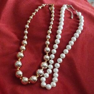 Elegant Gold and White Beaded Necklace Set